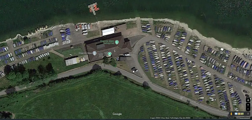 Aerial view of the boat park and clubhouse at Draycote Water Sailing Club